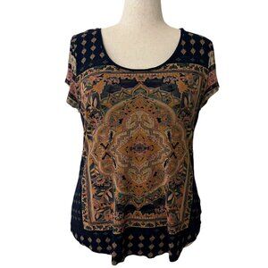 Lucky Brand Persian Carpet Tee XL Blue and Gold Lightweight